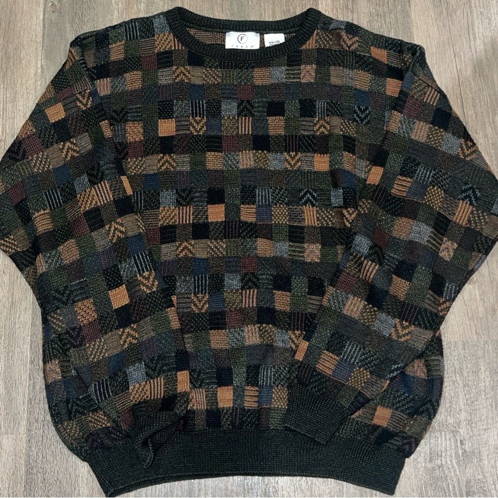 Farah Men's Checkered Crewneck Sweater - Black, Brown, Green